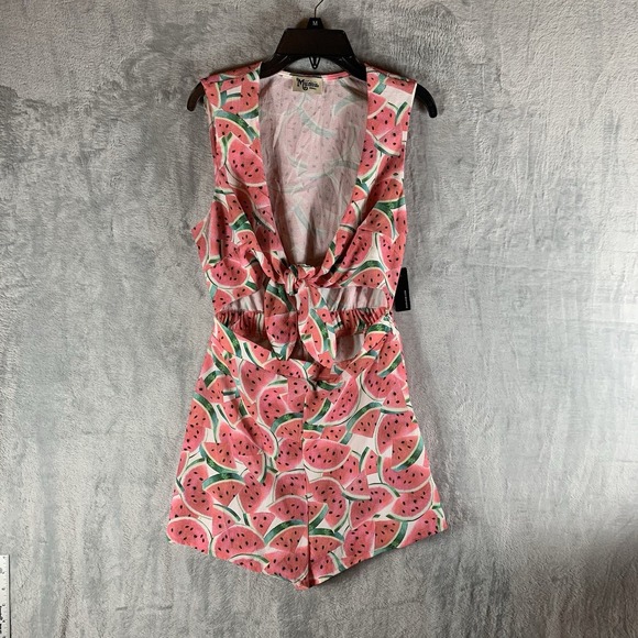 Show Me Your MuMu Pants - Show Me Your MuMu Women's Romper S Nantucket Watermelon Print Tie Front Side Zip